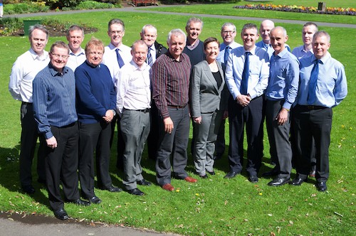 Roddy McAteer (front third from right), Senior Manager of Dungannon Branch together with all Senior Management Team at his leaving lunch at Whistledown Hotel on Friday 10th May. Roddy is leaving the company after 20 years to emigrate to New Zealand with his family. Roddy McAteer (front third from right), Senior Manager of Dungannon Branch together with all Senior Management Team at his leaving lunch at Whistledown Hotel on Friday 10th May. Roddy is leaving the company after 20 years to emigrate to New Zealand with his family.